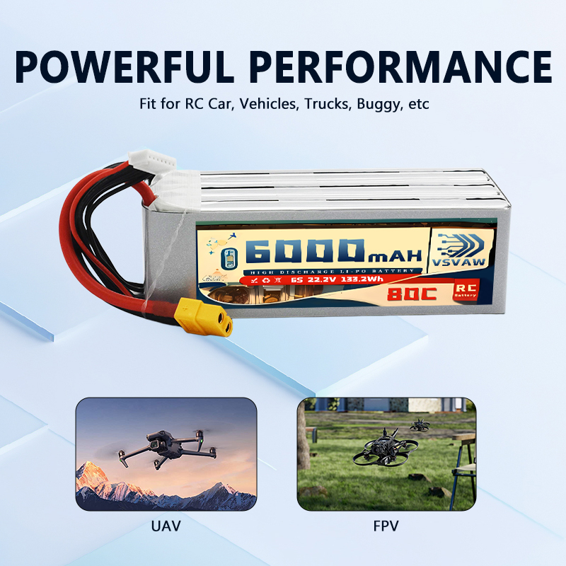 VSVAW 6S リポバッテリー 6000mAh 22.2V - 6S Lipo Battery 22.2V 5000Mah のレビューと価格